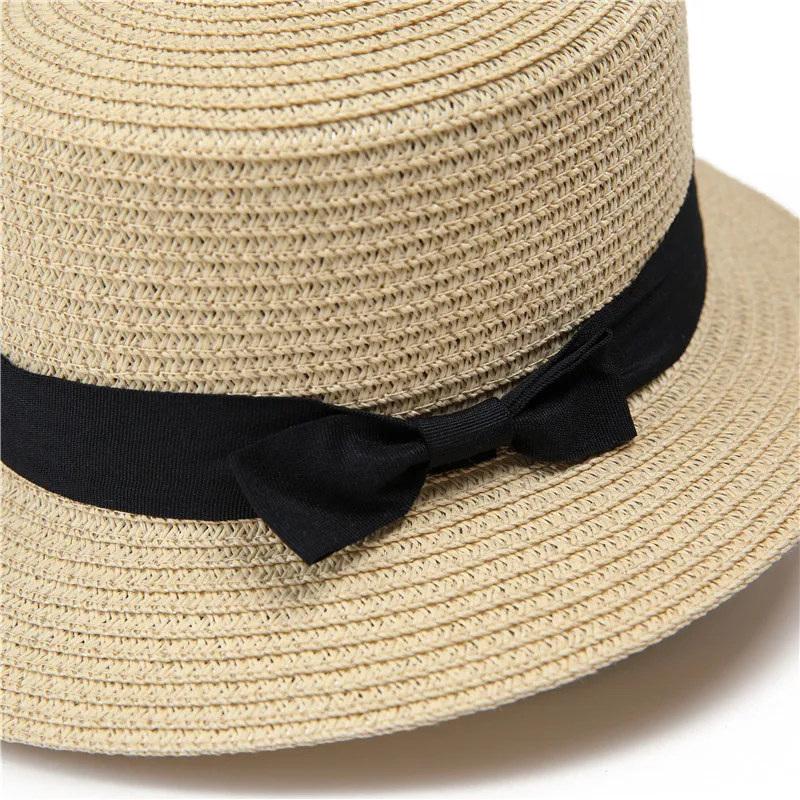 New SummerBowknot Straw Parent-Child Bucket Cap Women Sun Visor   Hat Girls Outdoor Beach Travel Sunshade Wide Cap