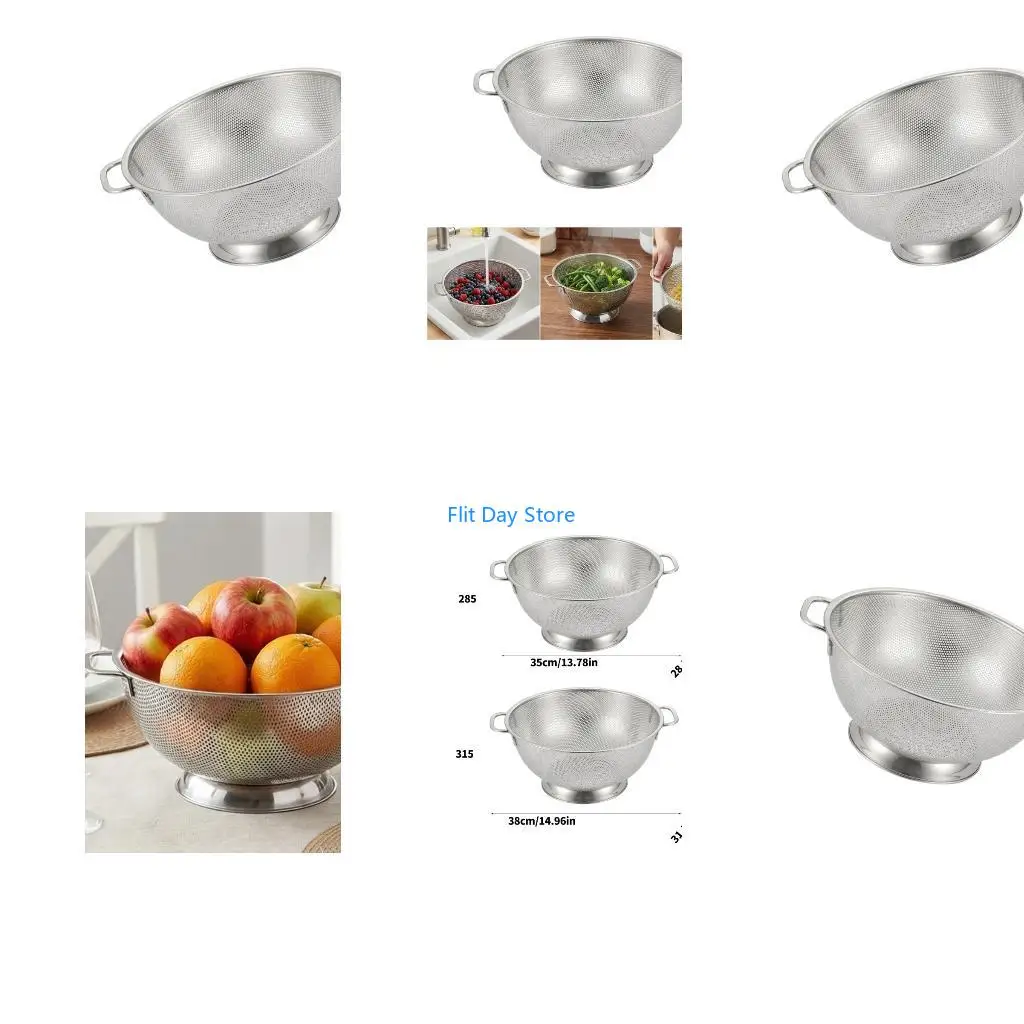 F92C High Performances Nonrust Steel Strainer for Cooking Straining Pastas Vegetables and Fruits Elevated Base Keep Dry