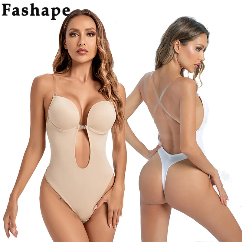 

Sexy Backless Shapewear Deep V-Neck Invisible Shaper Bra Clear Strap Slimming Push Up Corset Bodysuit Thong With Evening Dress