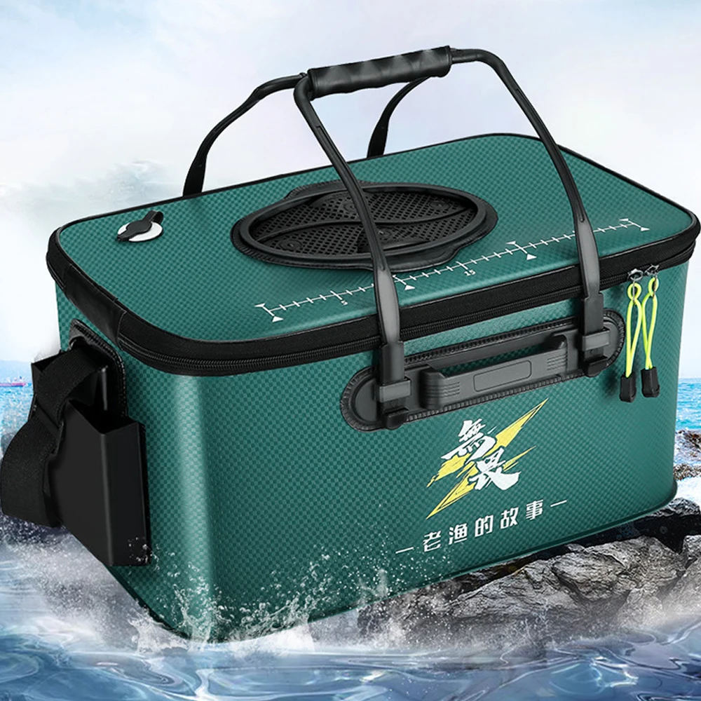 EVA Fishing Bucket Foldable Multifunction Inspirational Portable Green Fishing Tackle Boxes Live Fish Keep Fresh Storage Barrel