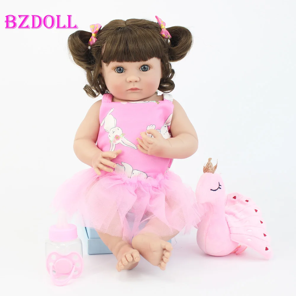 40cm Full Body Soft Silicone Vinyl Reborn Baby Doll Toy 15inch Princess Mini Girl Babies Doll Birthday Gift Play House Bathe Toy