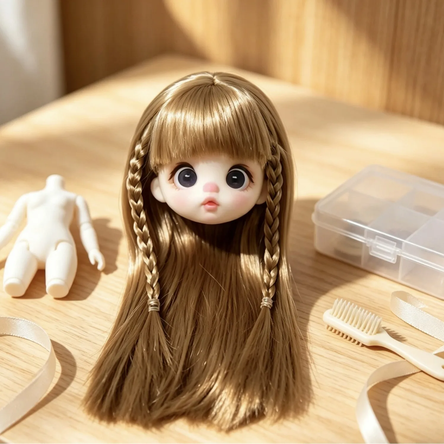 1/4 Doll Head 4.5-Inch Princess Doll Head Exquisite Dress-Up Doll Head No Braids/Two Braid Girl Student Fashion Makeup Doll Head