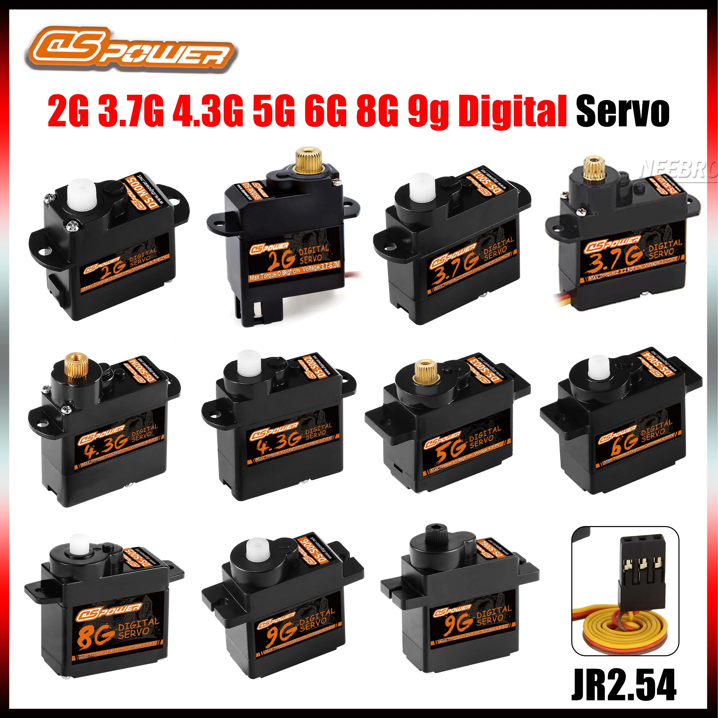 DSPOWER 2g 3.7g 4.3g 5g 6g 8g 9g Plastic/Metal Gear Digital Micro Servo JR2.54 Plug Motor for RC Car Boat Plane Fixed-wing Robot
