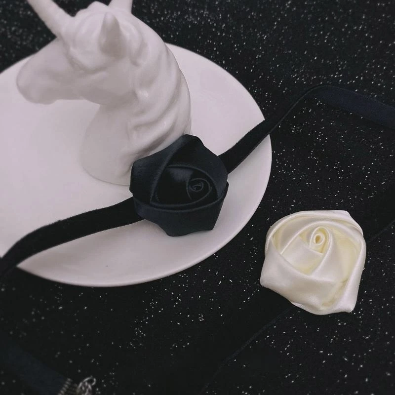  Unique Rose Flower Collar Necklace Sexy Satin-Flower Bow-Lace Collar Choker Costume Jewelry Accessory for Women Girl