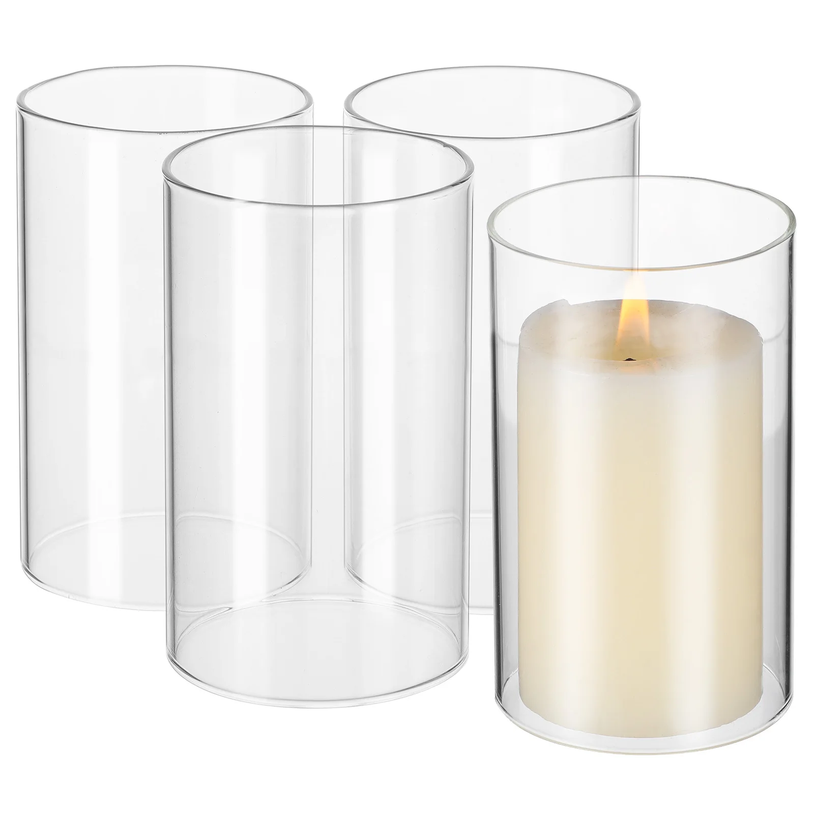 

4Pcs Transparent Glass Shades Cylindrical Windproof Adornment Simple Design Cover