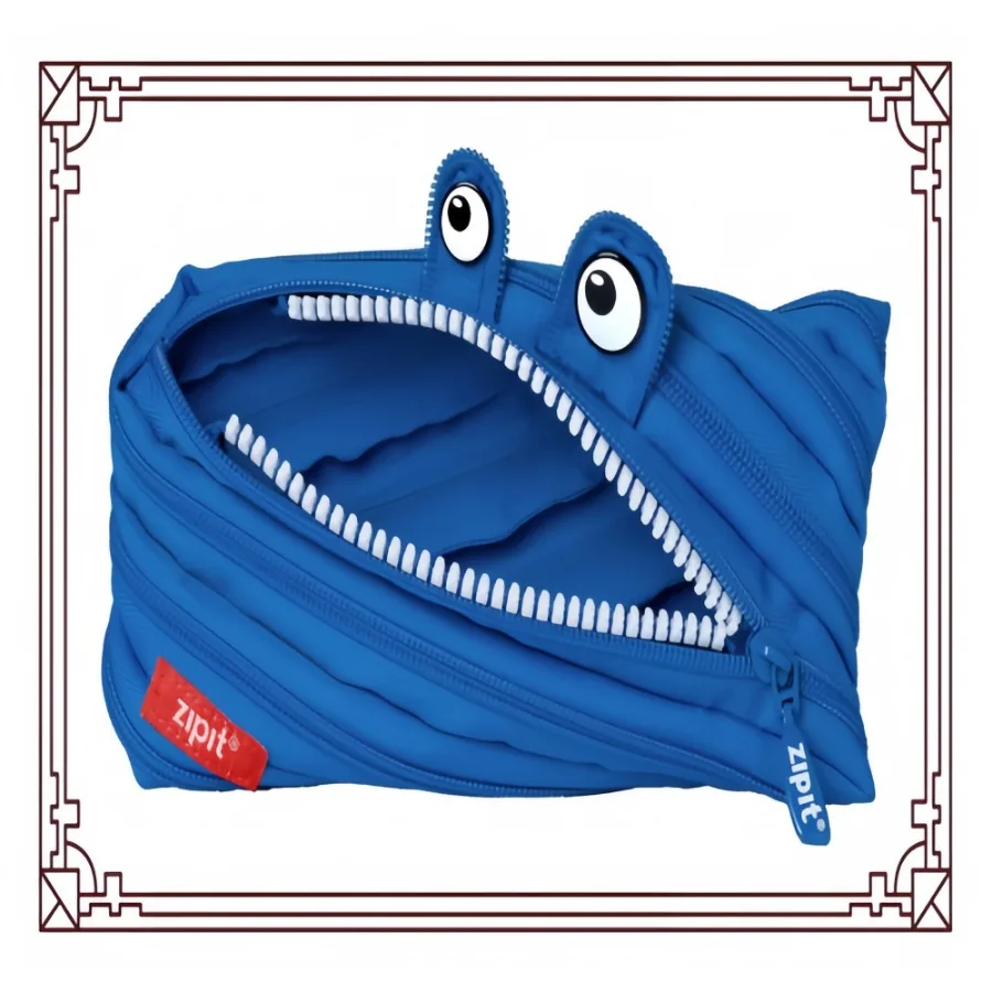 かわいいブルーのジッパー付きペンケース - 子供、男の子、女の子向けの学校用文房具バッグ