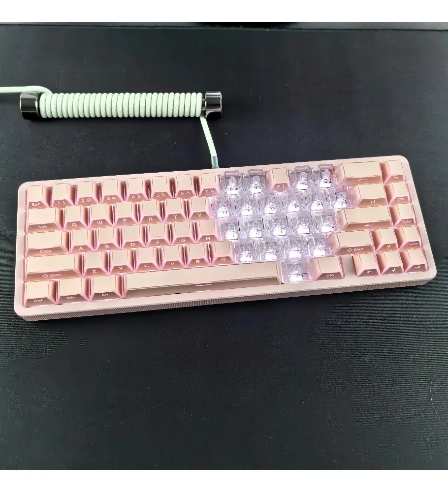 Pink folding keycap side engraved light transmission adaptation EV63 steps from Ace68 to X87 little bee made68