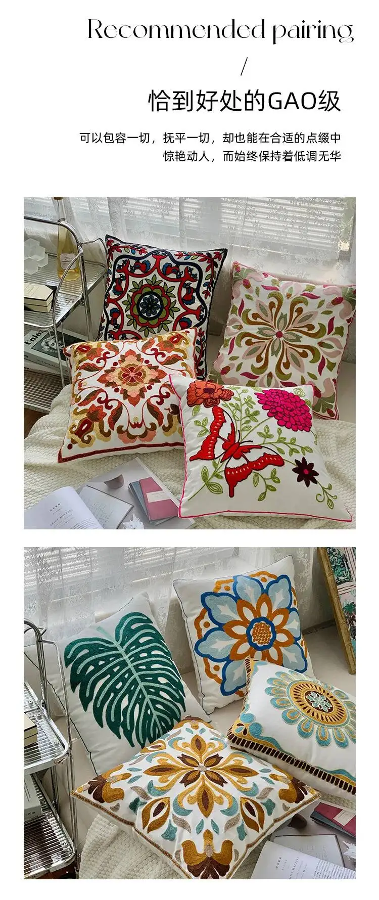 Ethnischer Stil, floral bestickter Kissenbezug, niedliches Design, Boho, Frühling, Sommer, dekorative Kissenbezüge für Sofa, Bett, Dekoration – Detail 8