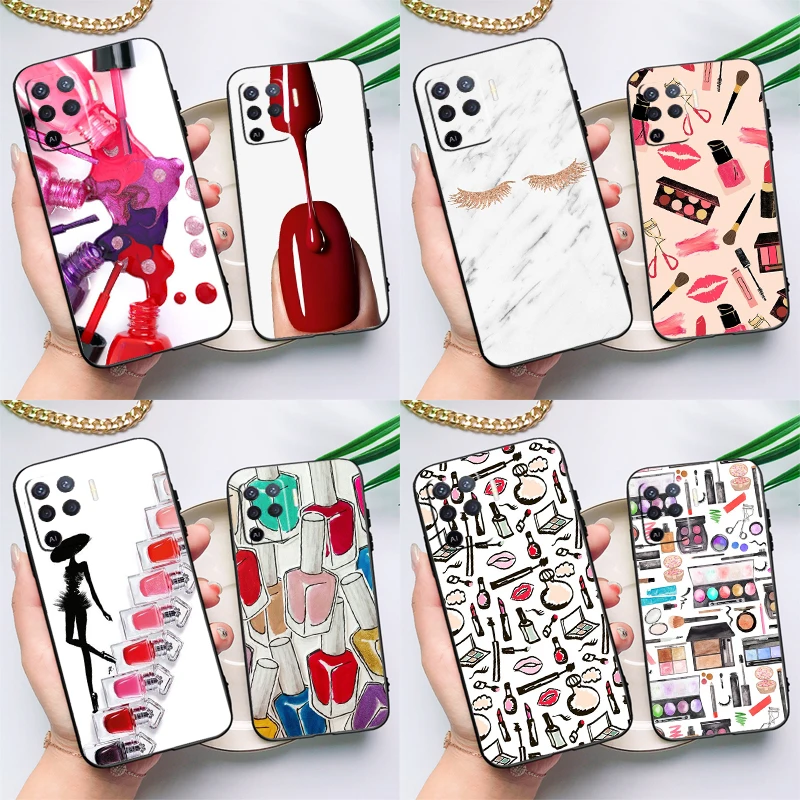 Cosmetics Nail Polish Phone Case For OPPO A15 A16 A5S A5 A9 A31 A53 A53S A52 A72 A83 A91 A93 A54 A74 A94 Cover