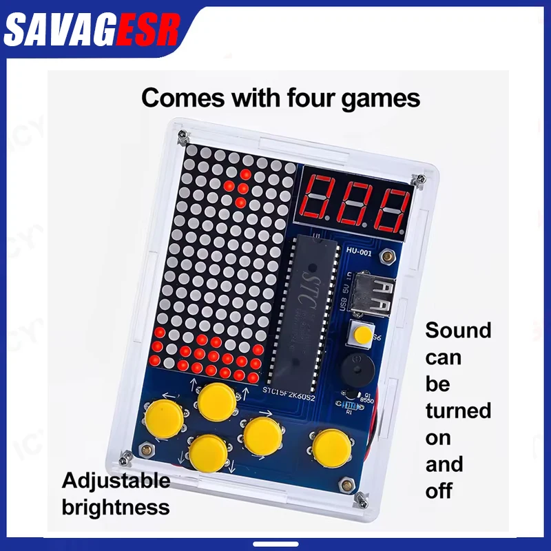 DIY Pixel Game Console Production Parts DIY Brazing Project Game Kit 51 Single Chip Game Console with Acrylic Shell USB Cable