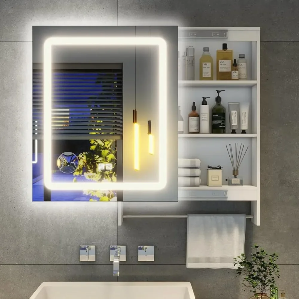 Anti-Fog LED Vanity Mirror Bathroom Furniture Cabinet With Sink Under the White Bathroom Organizer and Storage Shed Shower Rack