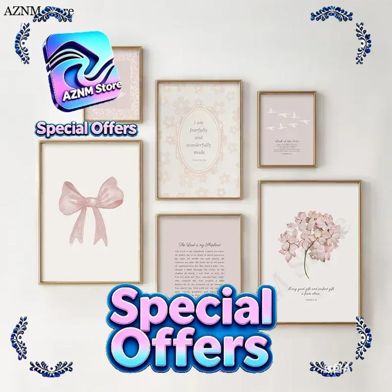 Póster de arte bíblico cristiano con diseño de la Biblia, pintura en lienzo de campo y jardín con lazo bohemio rosa, arte de pared para dormitorio de niñas, decoración de pared para muebles.