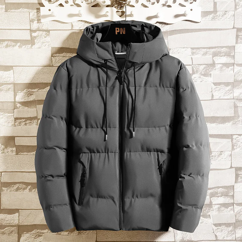 

Autumn Winter 2025 New Fashion Men's Solid Color Simple Basic Casual Trendy Loose Hooded Quilted Jackets Male Clothes Coats Tops