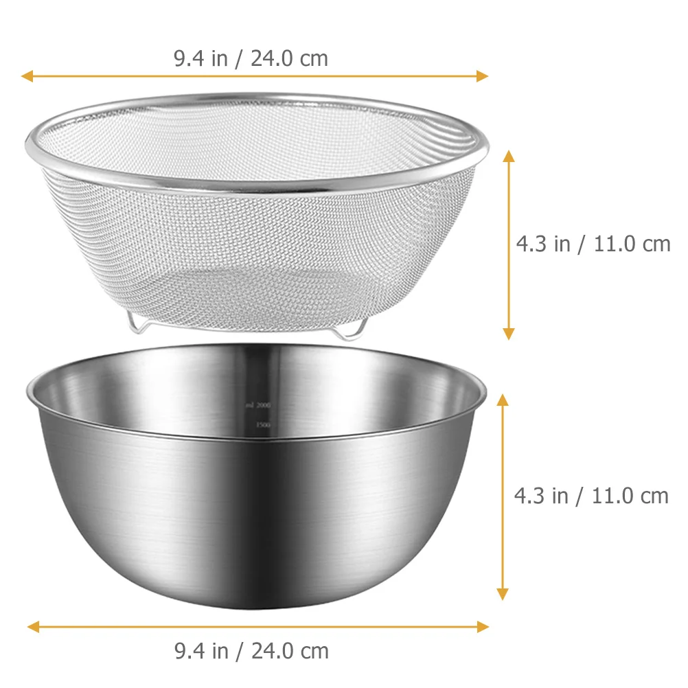 

1 set 1 Set Of Stainless Steel Drain Basket Fine Mesh Colander For Kitchen Vegetable Fruit Rice Washing Noodle Mixing Basin
