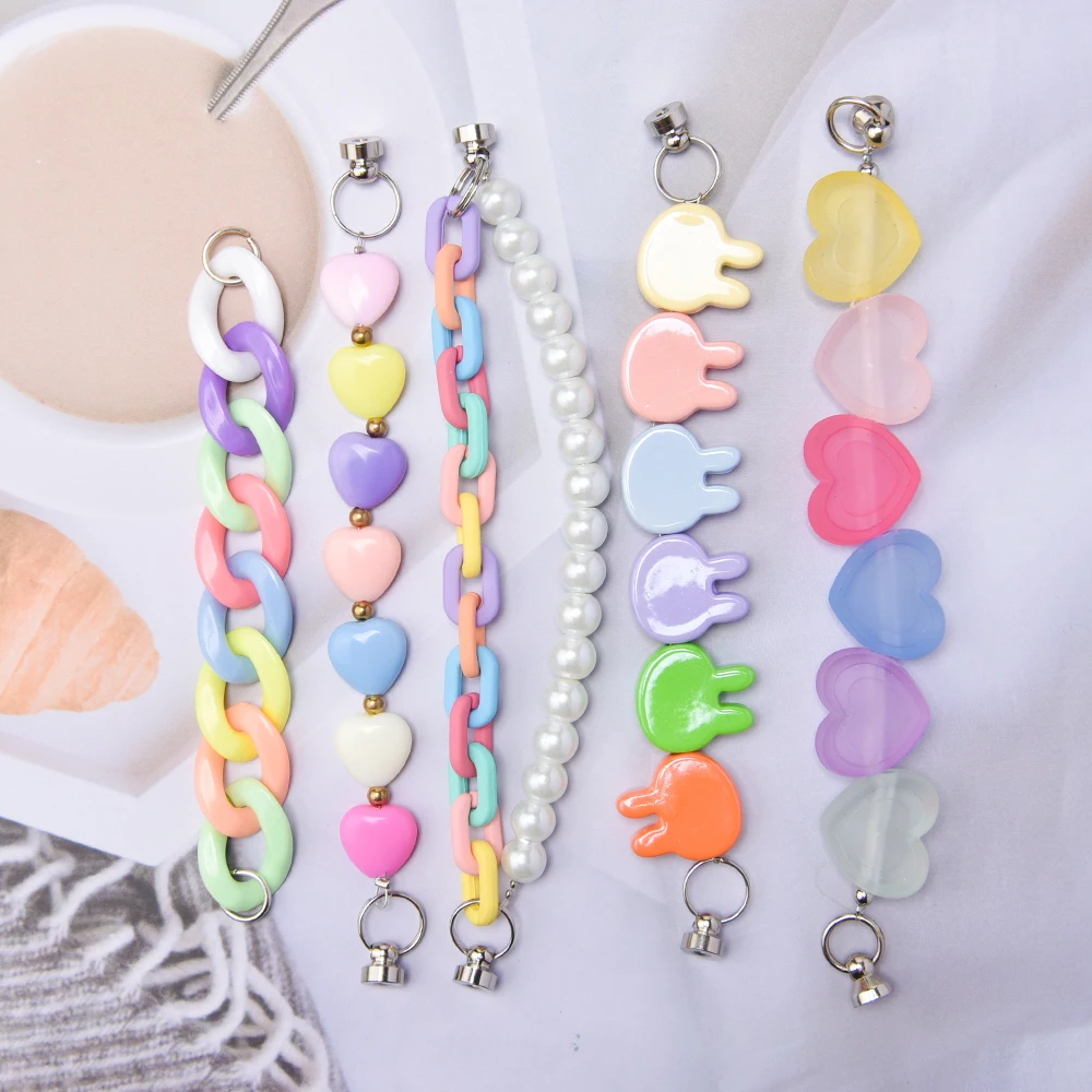 1-5pcs Colorful Cute Rabbit Heart Rainbow Chain Shoe Charms Golden Silvery Lightweight Chains Shoe Decoration Kid Adult Gifts