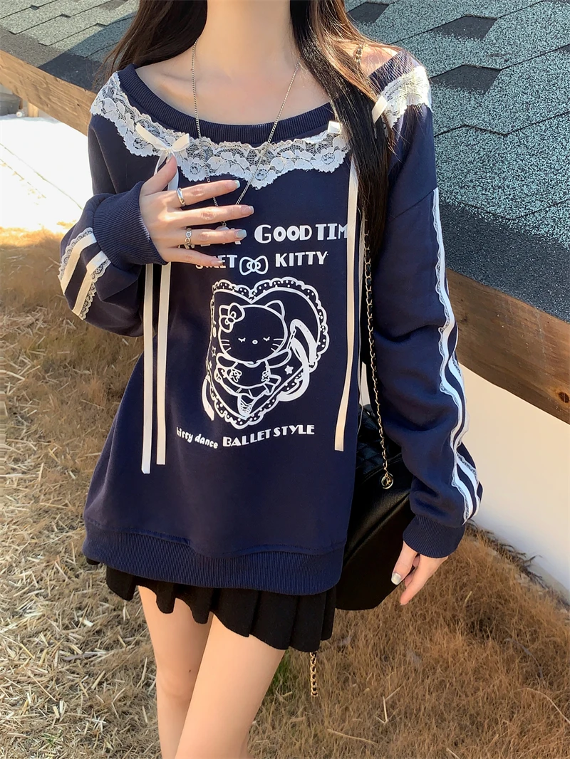 

202, фея, осень-зима, новый принт, длинный рукав, кружевной асимметричный свитшот с плечами, женский топ, модная уличная одежда