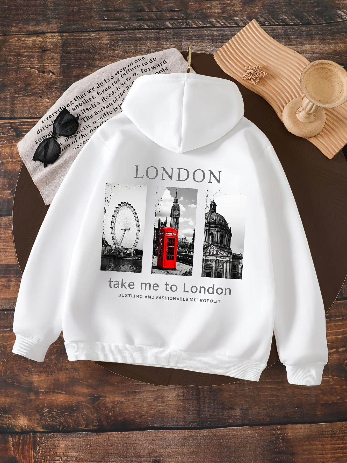 Boys' Hoodie Featuring City Skyline and Landmark Prints – Suitable for Outdoor Casual and Sports Wear in Autumn and Winter
