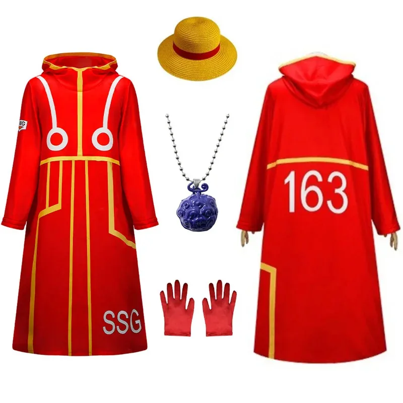 أزياء أنيمي القرد د. التأثيرية معطف أحمر قفازات مجموعة كاملة من رأس البيض لوفي لعب الأدوار بدلة بقلنسوة لحفلات الهالوين كرنفال؛ 3'v، 6.h؛ 8