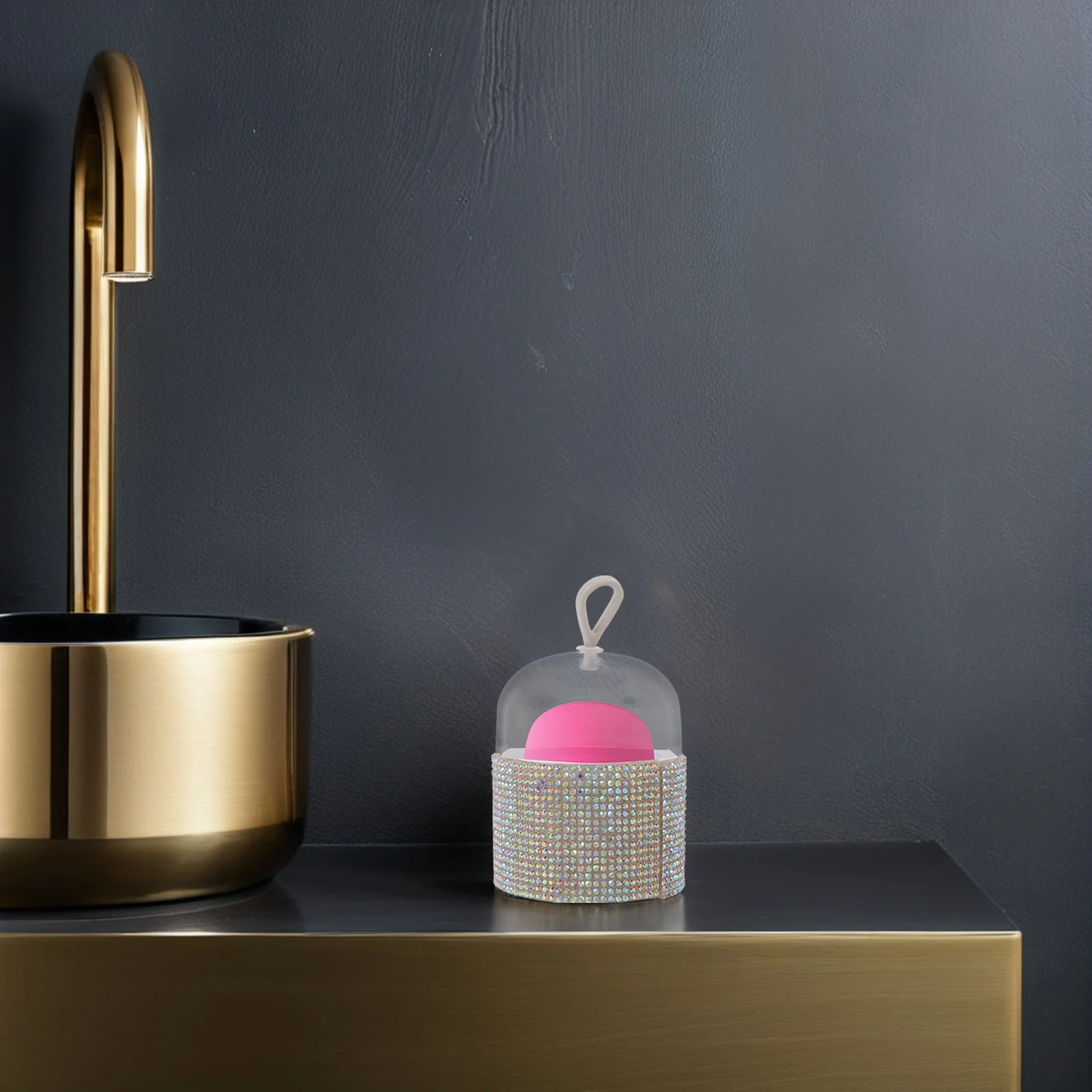 

Makeup Sponge Holder Case Portable Dustproof Rhinestone Puff Storage Box Travel Makeup Sponge Organizer Beauty