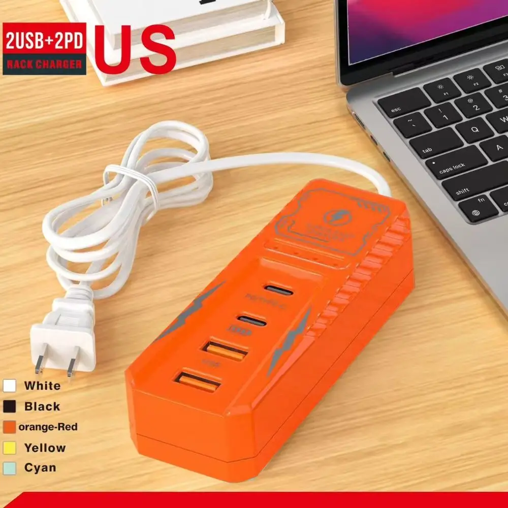 เต้ารับชาร์จ USB 4 พอร์ตแบบยูนิเวอร์แซล ช่องเสียบหลายพอร์ต 2PD+2USB ปลั๊กไฟสำหรับโทรศัพท์ ชาร์จเร็ว รองรับปลั๊ก EU/US