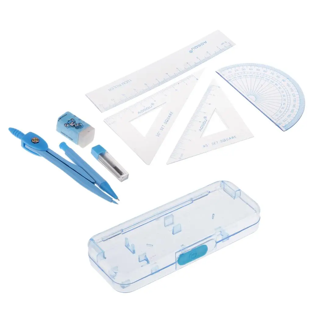 Geometry Kit Math Set with Compass Protractor Ruler Triangle Back to School Supplies for Students Study