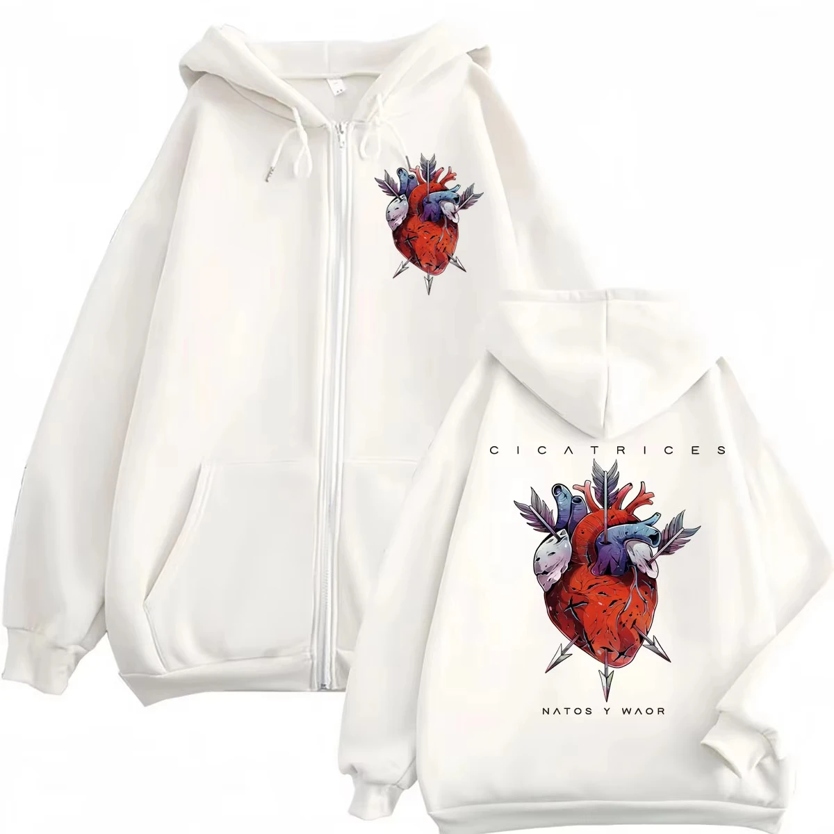 ألبوم Rap Band Natos Y Waor Cicatrices جرافيك بسحاب مع قلنسوة موضة الهيب هوب بلوزات بسحاب للرجال والنساء بلوفرات كبيرة الحجم