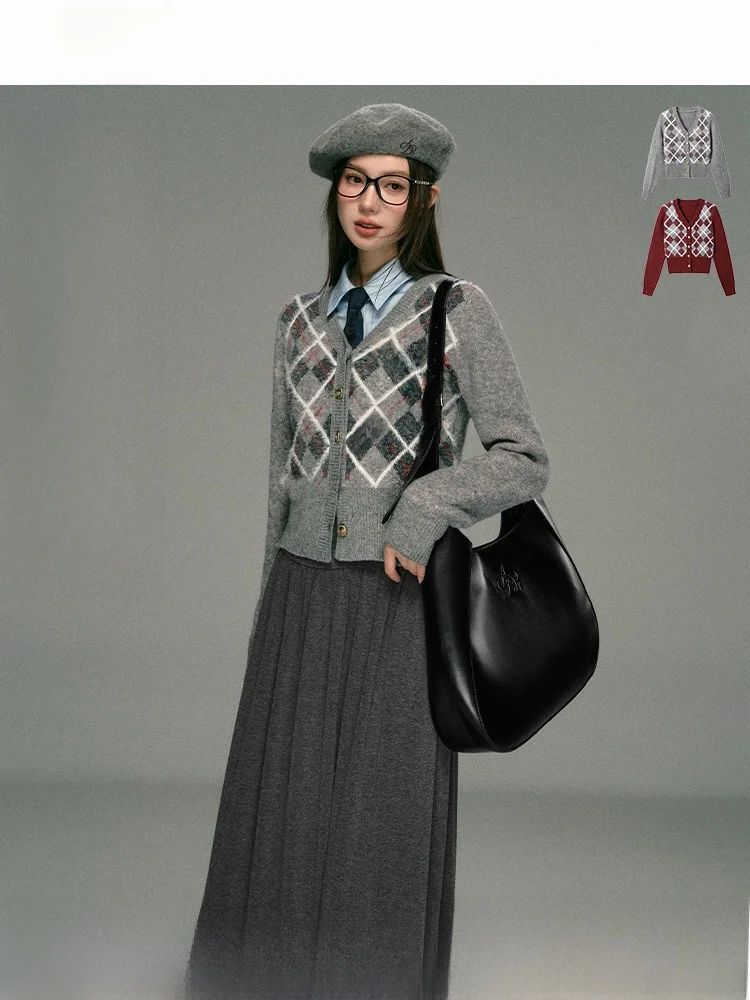 

ANDYET AD оригинальный вязаный женский свитер в стиле ретро с бриллиантами и v-образным вырезом, утягивающий топ для колледжа, длинный свек или длина на пуговицах...