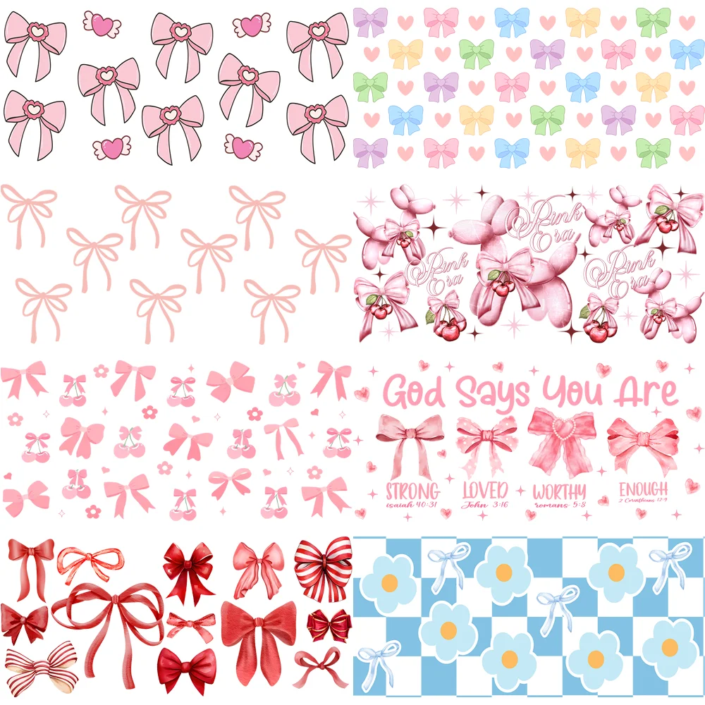 Lovely Ribbon Designs Cups Tumbler Sticker 16oz Transfer Decals Adorable Bow Pattern Uv Dtf Cup Wrap Sticker for Libbey Cup