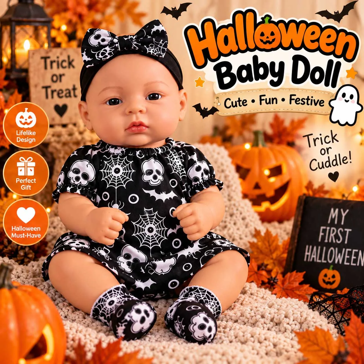 45cm 18inch Reborn Baby Doll Soft Vinyl Material Lifelike Newborn Doll Halloween Themed Toy Perfect Holiday Gift for Collectors