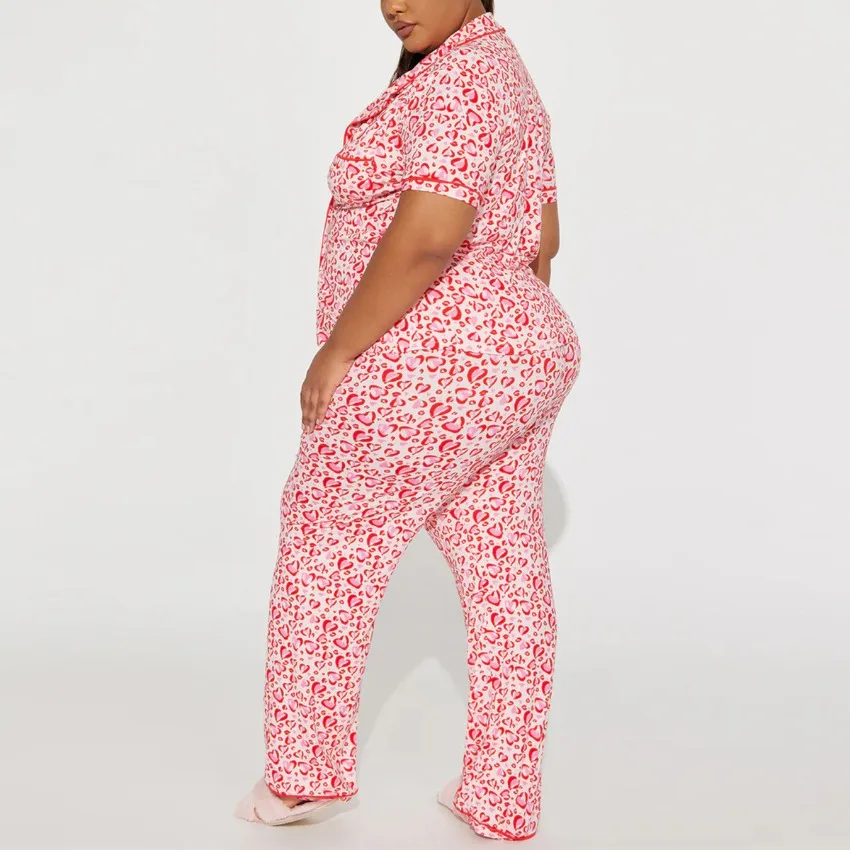 2025 Summer New Pajamas for Women's Fashion Love Printing Short-sleeved Trousers 2PCS Set Loungewear Homewear