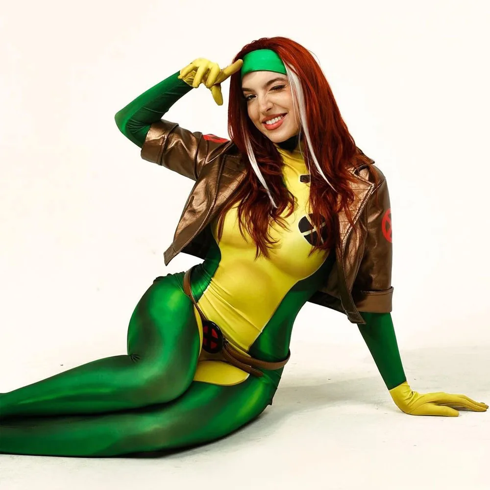 Rogue cosplay anna marie cosplay bodysuit impressão 3d traje adulto zentai terno festa de halloween traje feminino meninas