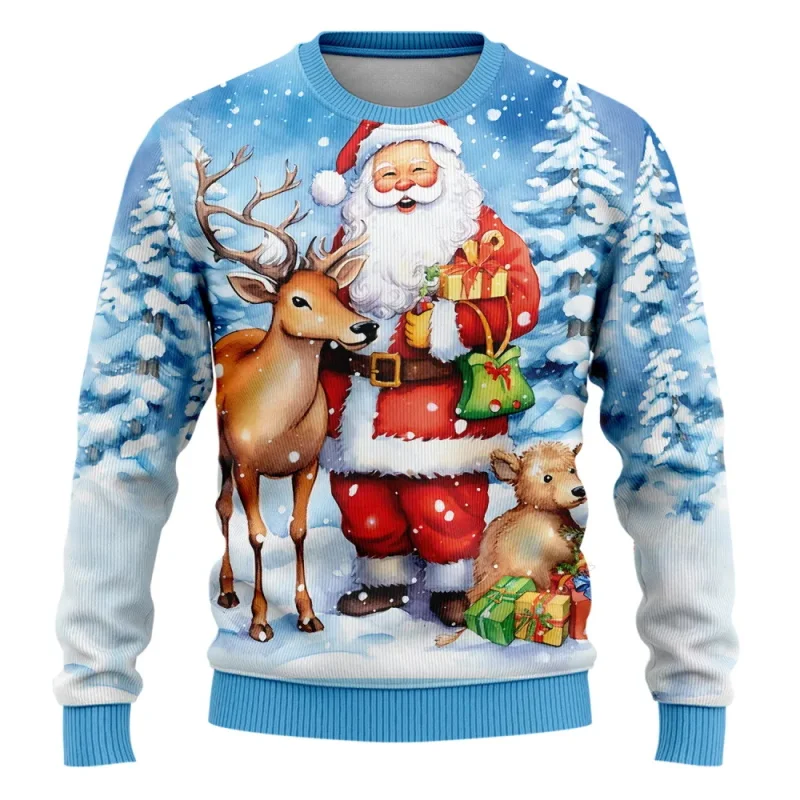 All Over Print Merry Christmas Santa Claus Graphic Sweatshirt Clothes For Men Casual Crewneck Pullovers Hoodies New In Men Hoody