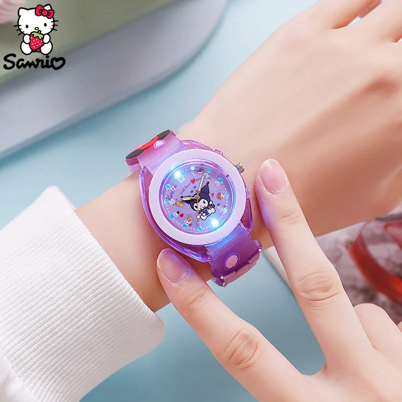 Sanrio Wrist Watch Cinnamoroll Quartz Watchband Y2K Hello Kitty Flash Watches Kuromi Clock My Melody Girl Gift Anime Figure Toy