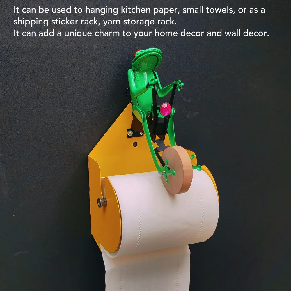 3 pièces de porte-papier toilette mural en forme de grenouille, avec accent en bois, support de rouleau de papier toilette créatif en forme de monocycle, construction en alliage de fer.
