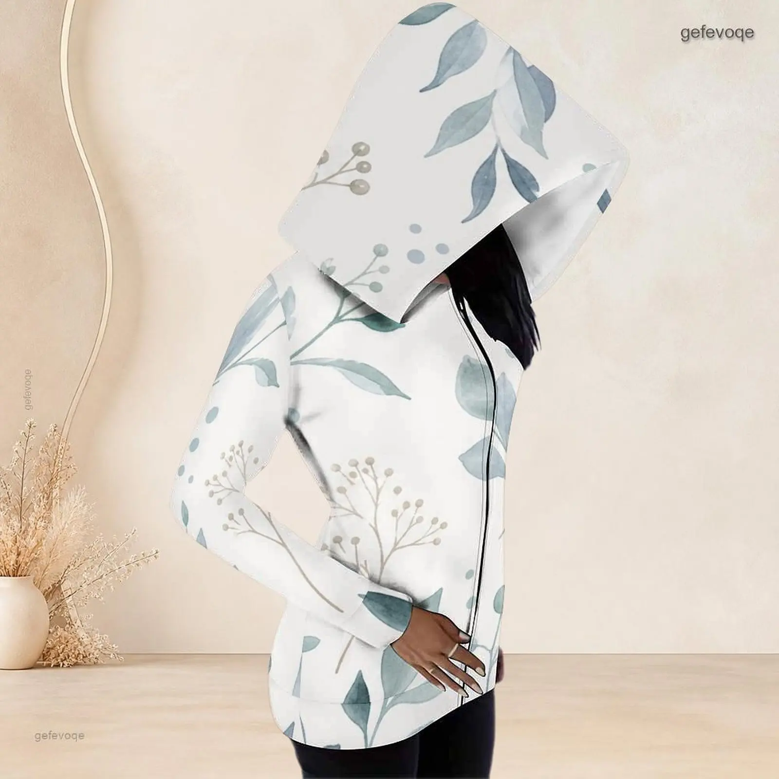 Women Long Sleeve Front Zip Hooded Printed Hoodie