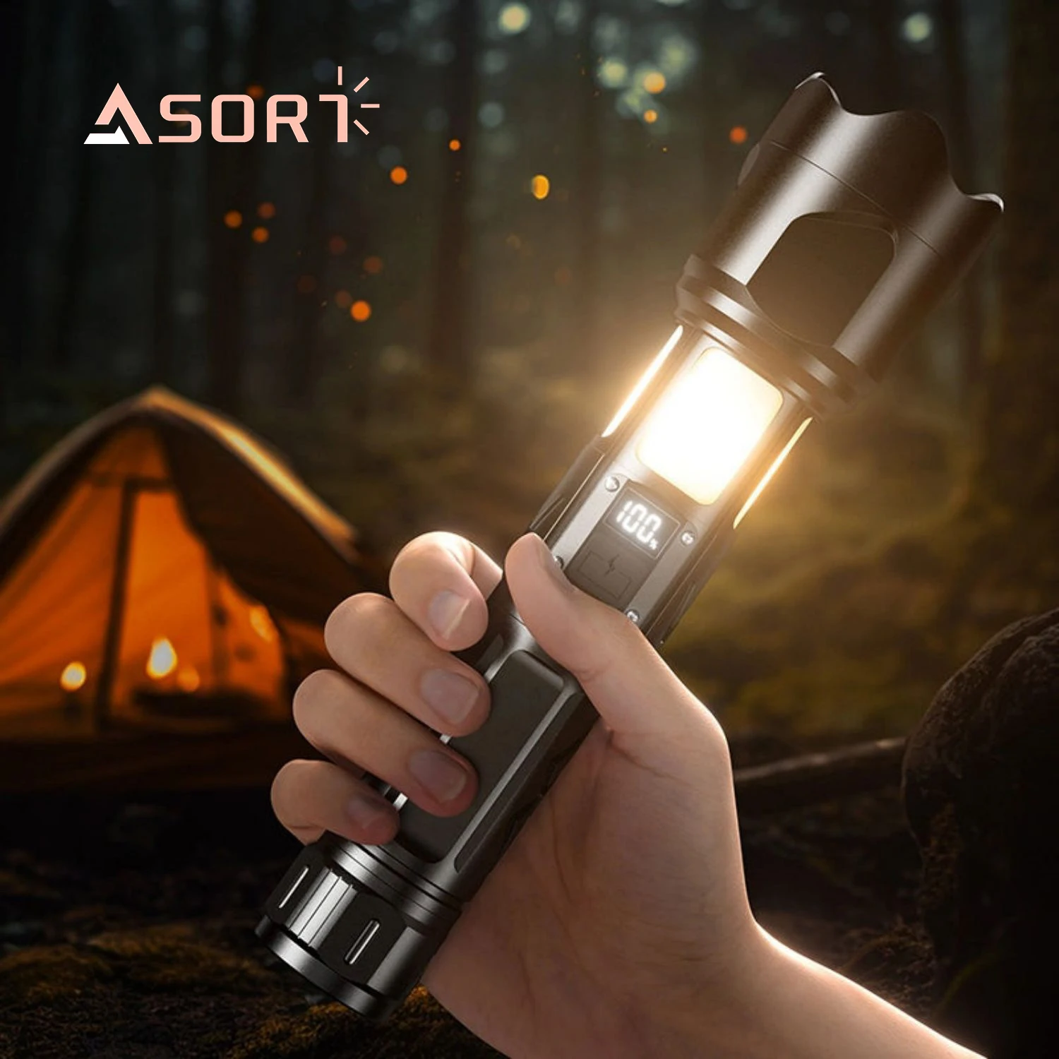 

ASORT New High Quality 30W Long Range 1000m Camping Light 7 Lighting Modes USB Input and Output Zoomable LED Flashlight