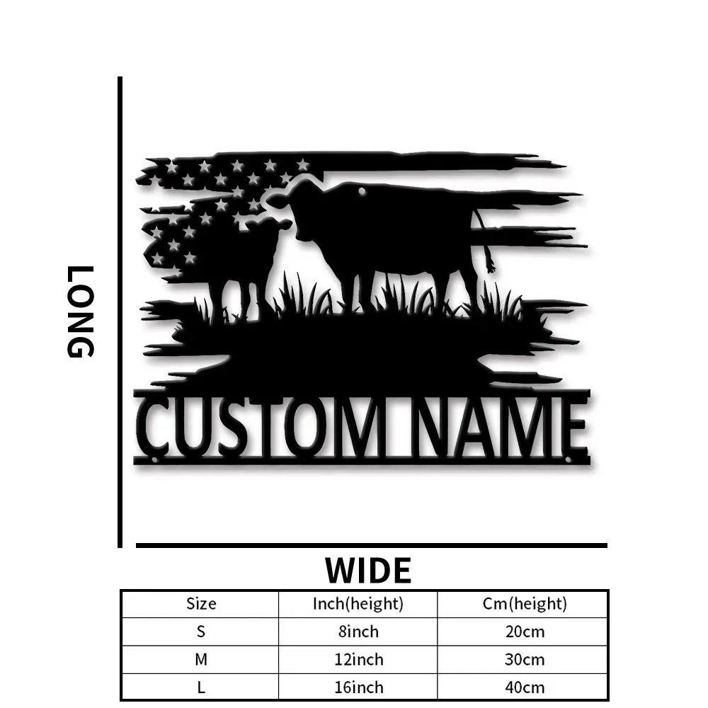 2D Flat Cow Herd American Flag Custom Metal Wall Art Rustic Farm Decor Gift for Farmers and Cattle Breeders
