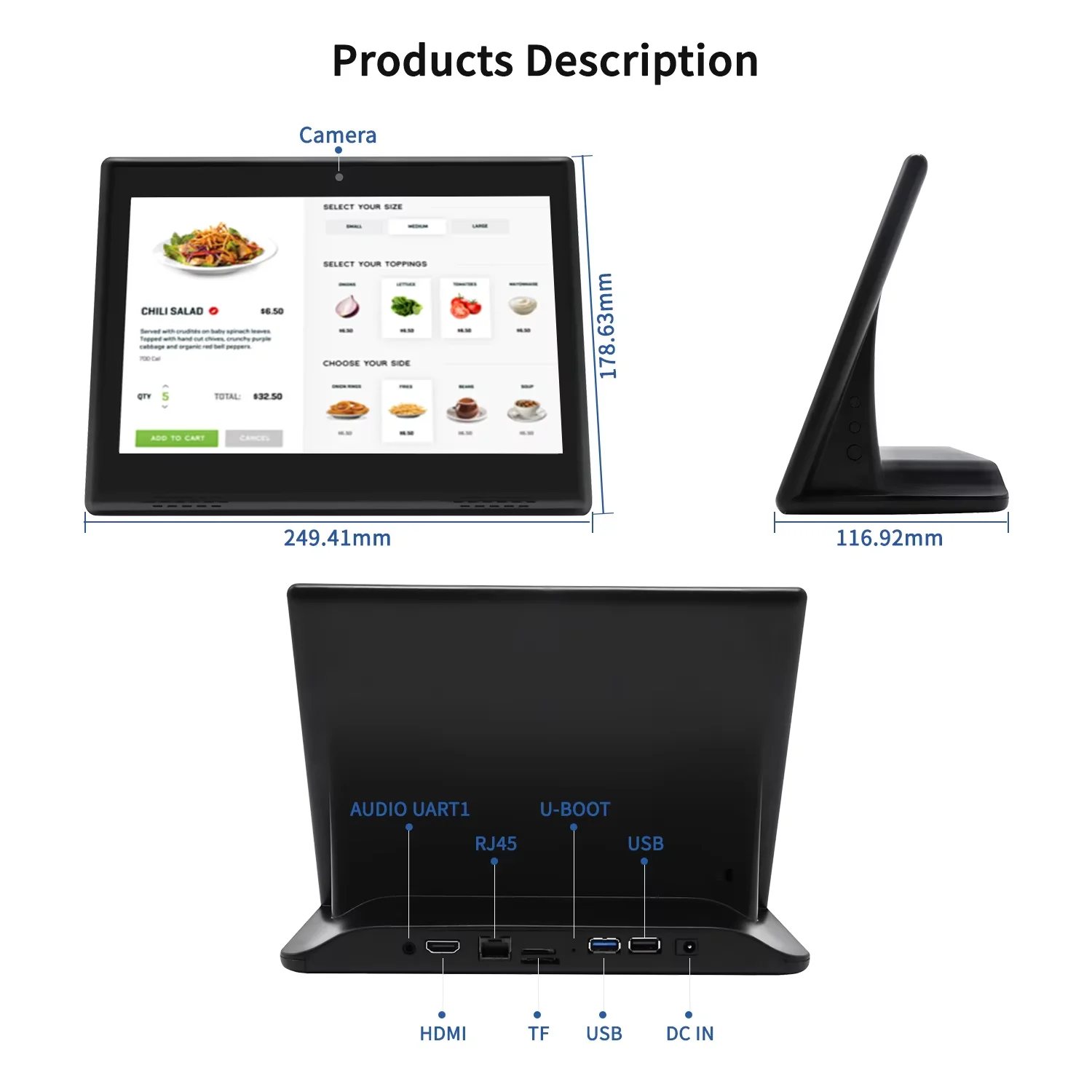 L字型10.1インチAndroid 14デスクトップPOS、タッチスクリーンLoyverseタブレット、レストランメニュー端末顧客ディスプレイ（2スピーカー付き）