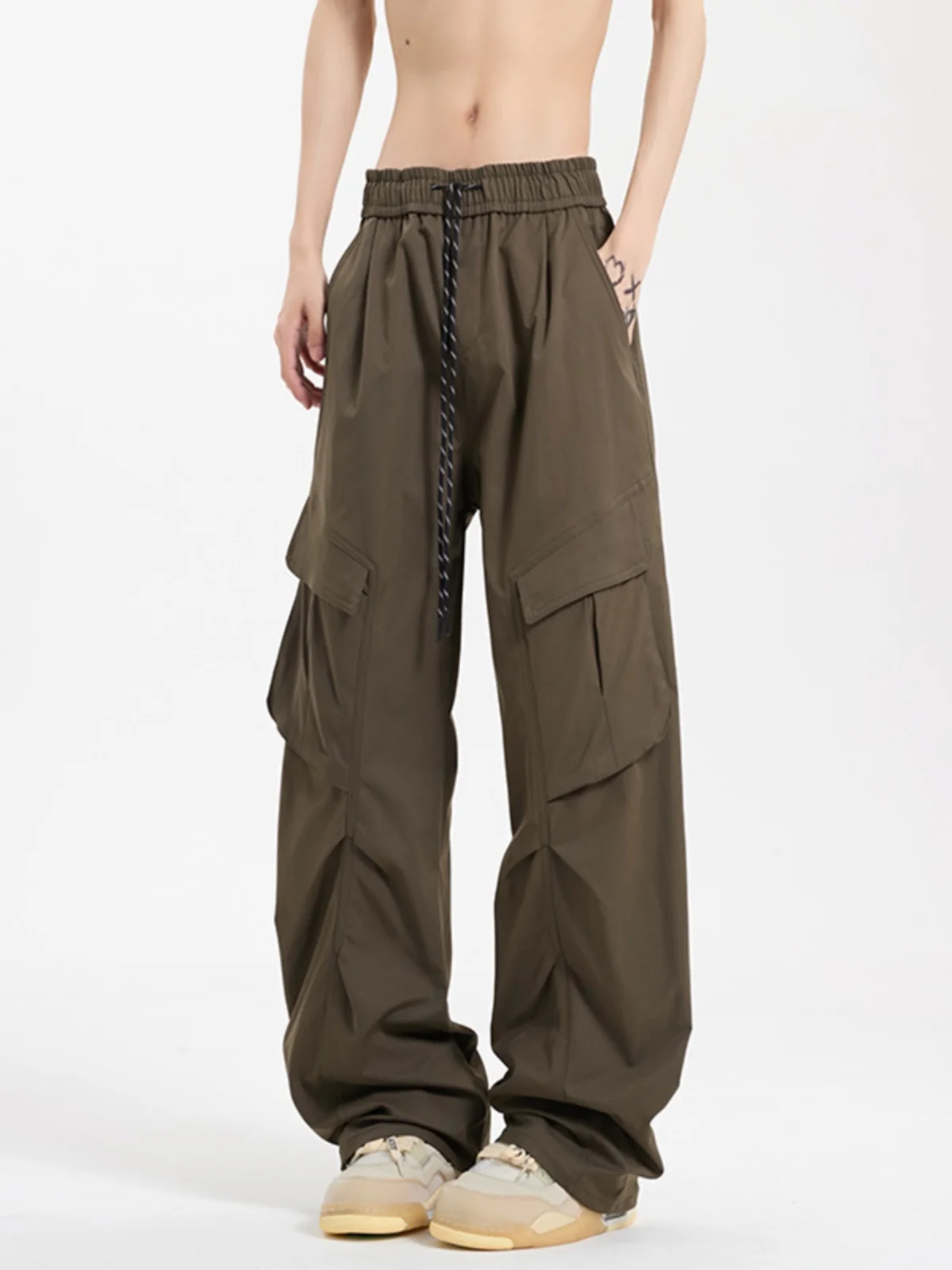 

American Sle Men's Workwear Pants Elastic Waist Sports Trousers Large kets Dstring Loose Fit Casual Long Trousers