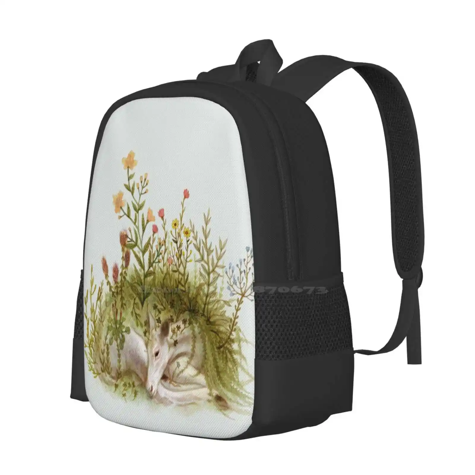 A Gentle Life Backpack For Student School Laptop Travel Bag Deer Doe White Fawn Flowers Forest Spirit Plants Woodland Animal