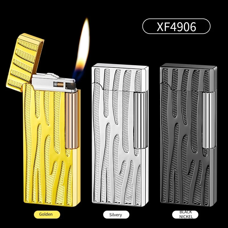 

Portable Double-Sided Relief Side Sliding Grinding Wheel Open Flame Lighter Alloy Material Butane Gas Lighter Men's Highend Gift