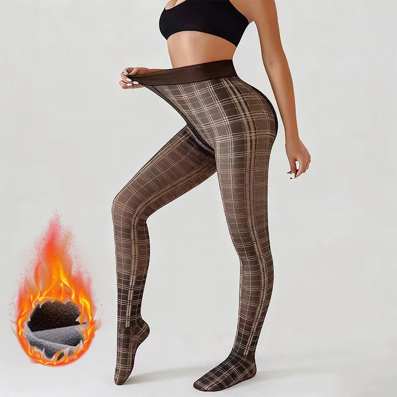 Ropa interior gruesa y delgada de lana de piel transparente negra con bordado cuadrado pequeño, entrepierna sin costuras en la parte delantera y trasera para mujer, otoño