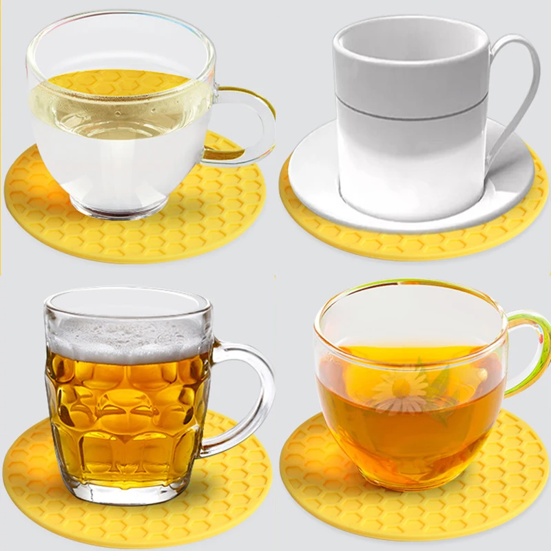 Round Coaster Cup Mats Coffee Drinks Silicone Tea Cup Holder Thickened Anti-slip Heat Thickened Pads Kitchen Table Accessories