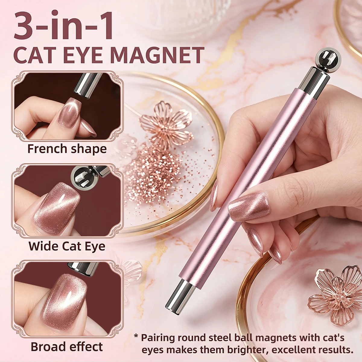 Cat Eye Nail Magnet Double Headed Cylindrical Nail Design Tool with Magnetic Beads Suitable for Home DIY and Nail Salons