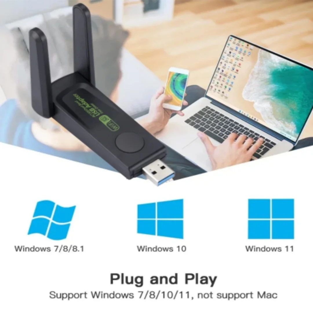 1300Mbps USB WiFi Adapter USB3.0 Dual Band 5G 2.4G WiFi Encryption Dog Dual 5dBi Antenna Desktop Laptop Wireless Network Adapter