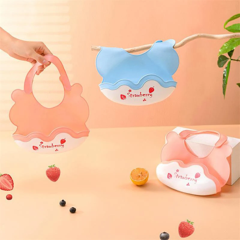 Cute Waterproof Soft Silicone Baby Eating Bibs Cartoon Printed Pink Blue Adjustable Children Bibs Baby Anti-dirty Feeding Stuffs