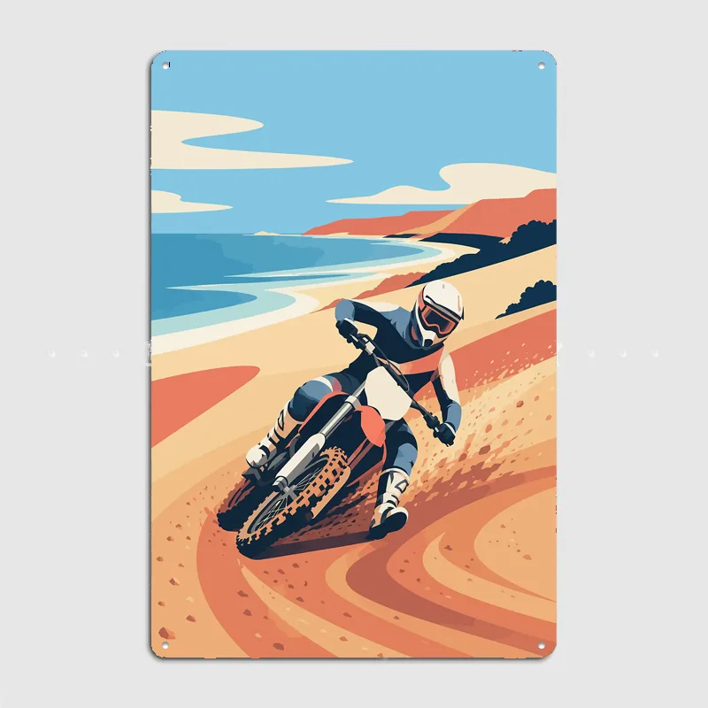 Motocross Rider on a Beach Poster Retro Custom Sign Room Decoration Home Decor Club Bar Vintage Posters Indoor Wall Decor