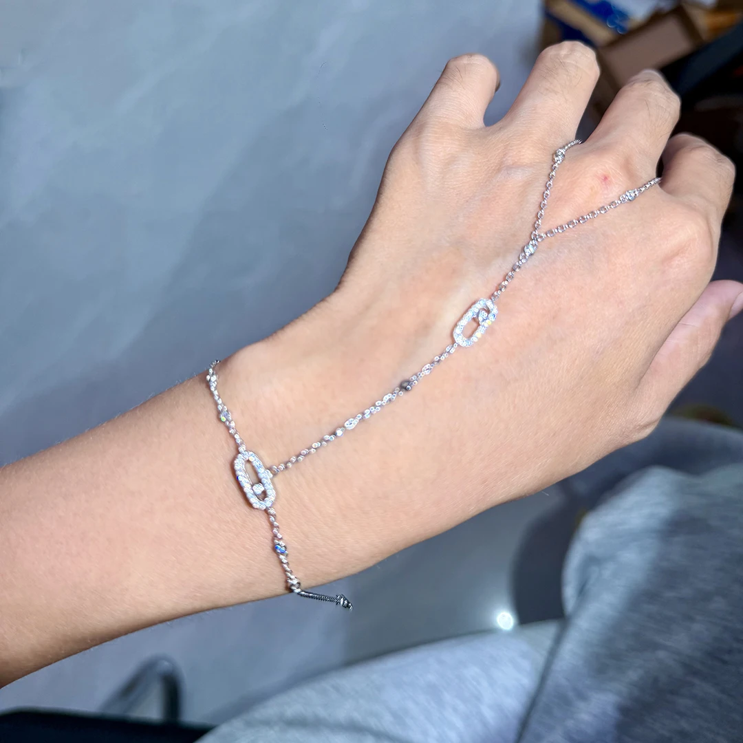 S925 Sterling Silber Voll-Diamant Damenarmband 5A Grade CZ CNC 18K Gold Plattiert Flexibles Armband – Detail 1