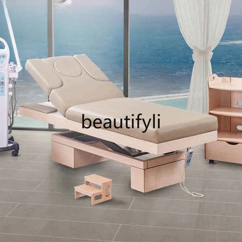 High-end electric beauty bed multi-functional SPA massage bed solid wood health treatment bed