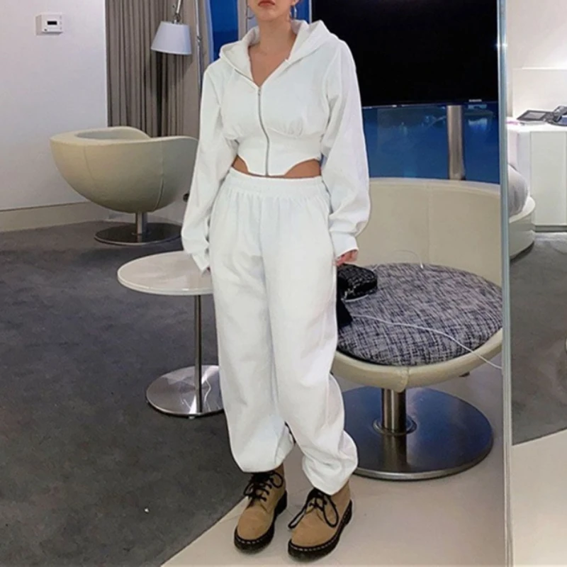 Women's Tracksuits 2piece Set Loose Long-sleeved Hooded Short Sports Jackets with High Waisted Straight Jogging Pants Sweat Suit